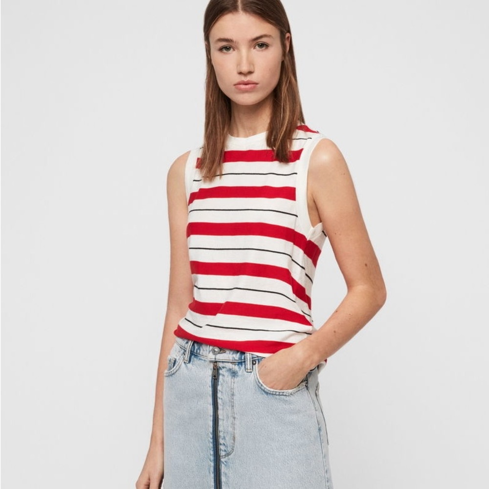 All Saints Women’s Red Striped Cropped Tank Top Size
